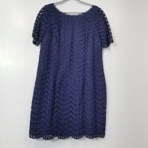Boden Blue Lace Boat Neck Shift Dress Scalloped Hem